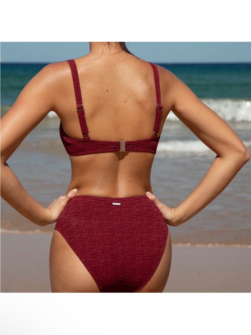 NWT 🍇 BERLOOK High-Waist textured Burgundy Bikini Set size L - Picture 5 of 11